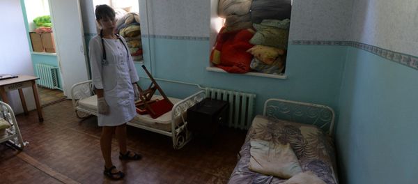 A ward in Gorlovka's hospital where windows are protceted with pillows during artillery shelling of the city by the Ukrainian Army A ward in Gorlovka's hospital where windows are protceted with pillows during artillery shelling of the city by the Ukrainian Army - Sputnik International