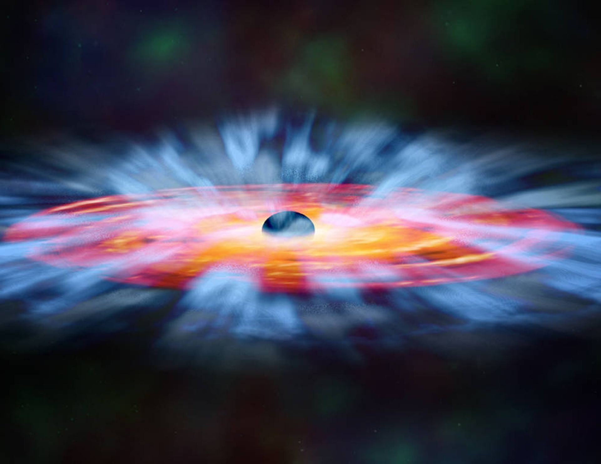 In this artist's illustration, turbulent winds of gas swirl around a black hole. - Sputnik International, 1920, 26.10.2021