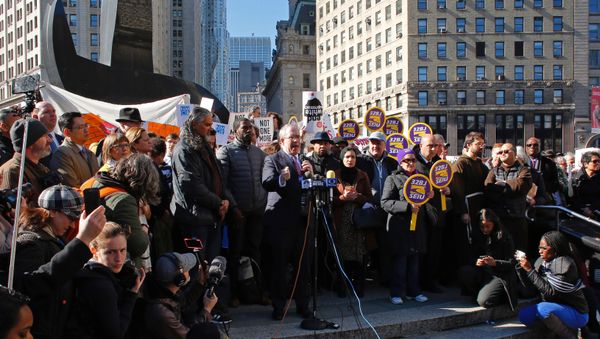 People gather to show solidarity with the countless individuals affected by deportation, March 9, 2017 at Foley Square in New York People gather to show solidarity with the countless individuals affected by deportation, March 9, 2017 at Foley Square in New York - Sputnik International