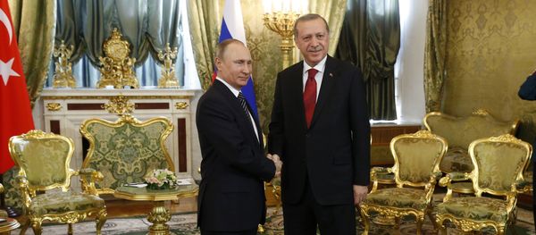 Russian President Vladimir Putin (L) shakes hands with Turkey's President Recep Tayyip Erdogan (R) ahead of their meeting in the Kremlin in Moscow, on March 10, 2017 Russian President Vladimir Putin (L) shakes hands with Turkey's President Recep Tayyip Erdogan (R) ahead of their meeting in the Kremlin in Moscow, on March 10, 2017 - Sputnik International