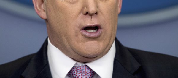 White House Press Secretary Sean Spicer speaks to media while his American flag lapel pin is upside down - Sputnik International