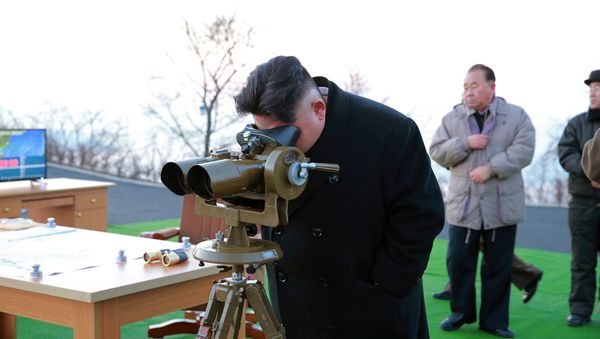 North Korean leader Kim Jong Un supervised a ballistic rocket launching drill of Hwasong artillery units of the Strategic Force of the KPA on the spot in this undated photo released by North Korea's Korean Central News Agency (KCNA) in Pyongyang March 7, 2017 North Korean leader Kim Jong Un supervised a ballistic rocket launching drill of Hwasong artillery units of the Strategic Force of the KPA on the spot in this undated photo released by North Korea's Korean Central News Agency (KCNA) in Pyongyang March 7, 2017 - Sputnik International