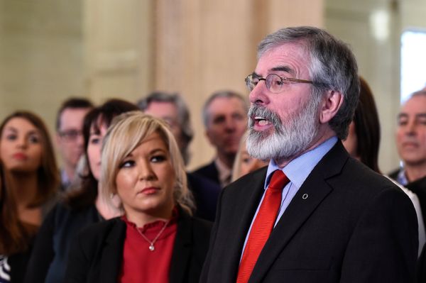 Sinn Fein leader Michelle O'Neill and Sinn Fein President Gerry Adams speak to media and introduce the new Sinn Fein Assembly team at Parliament buildings in Belfast, Northern Ireland March 6, 2017. Sinn Fein leader Michelle O'Neill and Sinn Fein President Gerry Adams speak to media and introduce the new Sinn Fein Assembly team at Parliament buildings in Belfast, Northern Ireland March 6, 2017. - Sputnik International
