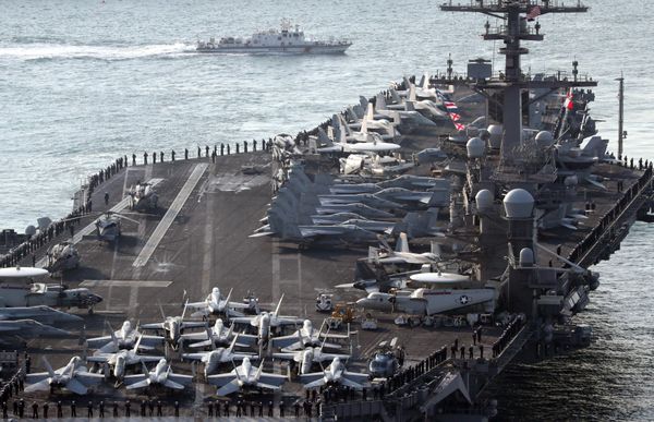 U.S. aircraft carrier USS Carl Vinson arrives for an annual joint military exercise called Foal Eagle between South Korea and U.S, at the port of Busan, South Korea, March 15, 2017. U.S. aircraft carrier USS Carl Vinson arrives for an annual joint military exercise called Foal Eagle between South Korea and U.S, at the port of Busan, South Korea, March 15, 2017. - Sputnik International