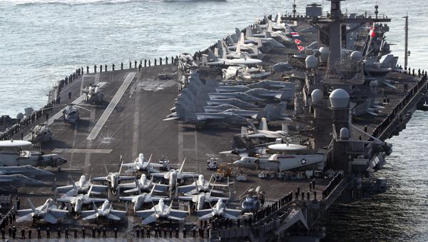 U.S. aircraft carrier USS Carl Vinson arrives for an annual joint military exercise called Foal Eagle between South Korea and U.S, at the port of Busan, South Korea, March 15, 2017. - Sputnik International