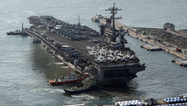 U.S. aircraft carrier USS Carl Vinson arrives for an annual joint military exercise called Foal Eagle between South Korea and U.S, at the port of Busan, South Korea, March 15, 2017. U.S. aircraft carrier USS Carl Vinson arrives for an annual joint military exercise called Foal Eagle between South Korea and U.S, at the port of Busan, South Korea, March 15, 2017. - Sputnik International