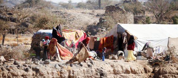 People are pictured near their tent at a camp for internally displaced people in Dharawan, near the capital Sanaa, Yemen, February 28, 2017 People are pictured near their tent at a camp for internally displaced people in Dharawan, near the capital Sanaa, Yemen, February 28, 2017 - Sputnik International