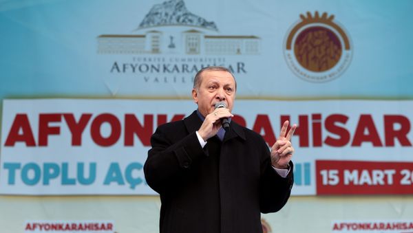 Turkish President Tayyip Erdogan addresses his supporters during a ceremony in Afyonkarahisar, Turkey March 15, 2017 Turkish President Tayyip Erdogan addresses his supporters during a ceremony in Afyonkarahisar, Turkey March 15, 2017 - Sputnik International