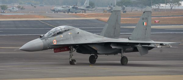 A Sukhoi Su-30MKI combat aircraft of the Indian Air Force takes part in the inaugural day of the 11th edition of 'Aero India', a biennial air show and aviation exhibition, in Bangalore on February 14, 2017 - Sputnik International