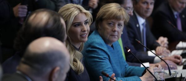 German Chancellor Angela Merkel listens as Ivanka Trump speaks during a meeting with President Donald Trump at the White House in Washington, Friday, March 17, 2017 - Sputnik International