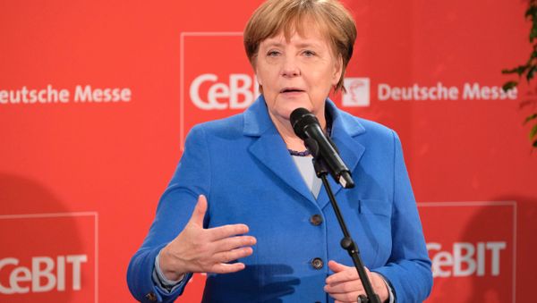 German Chancellor Angela Merkel speaks after her tour at the CeBIT computer and tech fair in Hannover, Germany, 15 March 2016 German Chancellor Angela Merkel speaks after her tour at the CeBIT computer and tech fair in Hannover, Germany, 15 March 2016 - Sputnik International