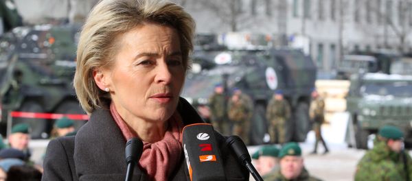German Defence Minister Ursula von der Leyen speaks during a press conference after the official welcome ceremony for the arrival of first troops of the NATO enhanced Forward Presence (eFP) battalion battle group in Rukla, Lithuania, on February 7 , 2017 - Sputnik International