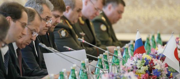 Russian Defense Minister Sergei Shoigu, third left, and Foreign Minister Sergei Lavrov, second left, during two-plus-two talks with Japanese defense and foreign ministers in Tokyo. Russian Defense Minister Sergei Shoigu, third left, and Foreign Minister Sergei Lavrov, second left, during two-plus-two talks with Japanese defense and foreign ministers in Tokyo. - Sputnik International