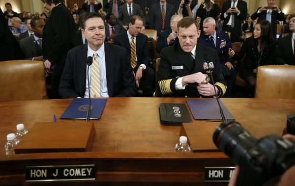 FBI Director James Comey (L) and National Security Agency Director Mike Rogers take their seats at a House Intelligence Committee hearing into alleged Russian meddling in the 2016 U.S. election, on Capitol Hill in Washington, U.S - Sputnik International