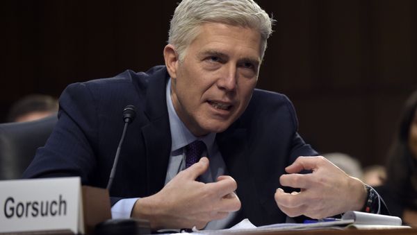 Supreme Court Justice nominee Neil Gorsuch testifies on Capitol Hill in Washington, Tuesday, March 21, 2017, during his confirmation hearing before the Senate Judiciary Committee. - Sputnik International