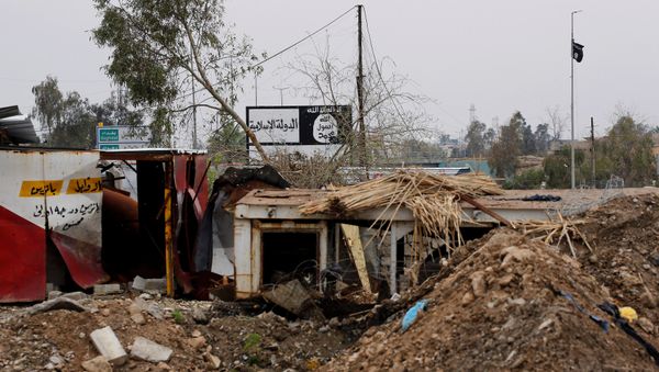 DAESH signs are pictured in Bad el Beid area during a battle between Iraqi forces and DAESH militants, in the city Mosul, Iraq March 18, 2017. - Sputnik International