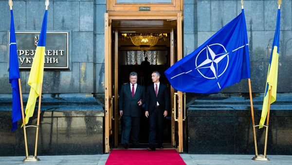 Ukrainian President Petro Poroshenko (right) and NATO Secretary General Jens Stoltenberg are seen here after a meeting of the Defense and Security Council of Ukraine Ukrainian President Petro Poroshenko (right) and NATO Secretary General Jens Stoltenberg are seen here after a meeting of the Defense and Security Council of Ukraine - Sputnik International