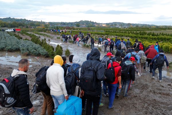 Migrants make their way after crossing the border at Zakany, Hungary October 16, 2015. Migrants make their way after crossing the border at Zakany, Hungary October 16, 2015. - Sputnik International