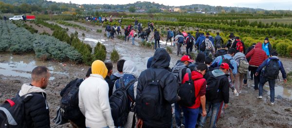 Migrants make their way after crossing the border at Zakany, Hungary October 16, 2015. Migrants make their way after crossing the border at Zakany, Hungary October 16, 2015. - Sputnik International