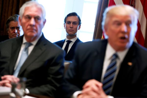White House advisors Jared Kushner and Steve Bannon look on as U.S. President Donald Trump (R), flanked by Secretary of State Rex Tillerson (2nd L), holds a cabinet meeting at the White House in Washington, U.S. White House advisors Jared Kushner and Steve Bannon look on as U.S. President Donald Trump (R), flanked by Secretary of State Rex Tillerson (2nd L), holds a cabinet meeting at the White House in Washington, U.S. - Sputnik International