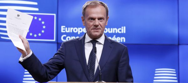 European Council President Donald Tusk holds a news conference after receiving British Prime Minister Theresa May's Brexit letter in notice of the UK's intention to leave the bloc under Article 50 of the EU's Lisbon Treaty to EU Council President Donald Tusk in Brussels, Belgium March 29, 2017. European Council President Donald Tusk holds a news conference after receiving British Prime Minister Theresa May's Brexit letter in notice of the UK's intention to leave the bloc under Article 50 of the EU's Lisbon Treaty to EU Council President Donald Tusk in Brussels, Belgium March 29, 2017. - Sputnik International
