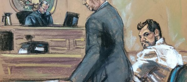 Mehmet Hakan Atilla (R), a deputy general manager of Halkbank, is shown in this court room sketch with his attorney Gerald J. DiChiara (C) as he appears before Judge James C. Francis IV in Manhattan federal court in New York, New York, U.S Mehmet Hakan Atilla (R), a deputy general manager of Halkbank, is shown in this court room sketch with his attorney Gerald J. DiChiara (C) as he appears before Judge James C. Francis IV in Manhattan federal court in New York, New York, U.S - Sputnik International