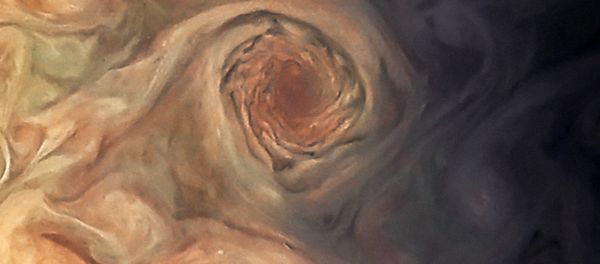 This Juno photo of Jupiter isn't the Red Spot, but rather the white pearl storms on Jupiter, just southwest of the White Oval. This Juno photo of Jupiter isn't the Red Spot, but rather the white pearl storms on Jupiter, just southwest of the White Oval. - Sputnik International
