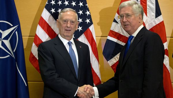 US Secretary of Defense Jim Mattis, left, shakes hands with British Secretary of State for Defense Michael Fallon US Secretary of Defense Jim Mattis, left, shakes hands with British Secretary of State for Defense Michael Fallon - Sputnik International