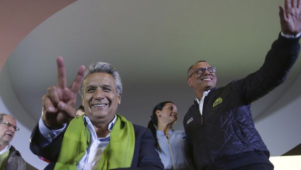 Alianza PAIS's presidential candidate Lenin Moreno, left, and his running mate Jorge Glas smile end of the day of the presidential election, in Quito, Ecuador, Sunday, April 2, 2017. Ecuador went to the polls in a second round presidential elections. - Sputnik International