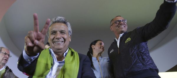 Alianza PAIS's presidential candidate Lenin Moreno, left, and his running mate Jorge Glas smile end of the day of the presidential election, in Quito, Ecuador, Sunday, April 2, 2017. Ecuador went to the polls in a second round presidential elections. Alianza PAIS's presidential candidate Lenin Moreno, left, and his running mate Jorge Glas smile end of the day of the presidential election, in Quito, Ecuador, Sunday, April 2, 2017. Ecuador went to the polls in a second round presidential elections. - Sputnik International