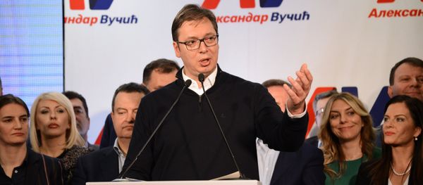 Serbian Prime Minister Aleksandar Vucic, the leading candidate in the Serbian presidential election, at his headquarters in Belgrade Serbian Prime Minister Aleksandar Vucic, the leading candidate in the Serbian presidential election, at his headquarters in Belgrade - Sputnik International