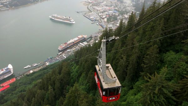 Mount Roberts Tramway offers an aerial view of cruise ships anchored in Juneau, Alaska. - Sputnik International