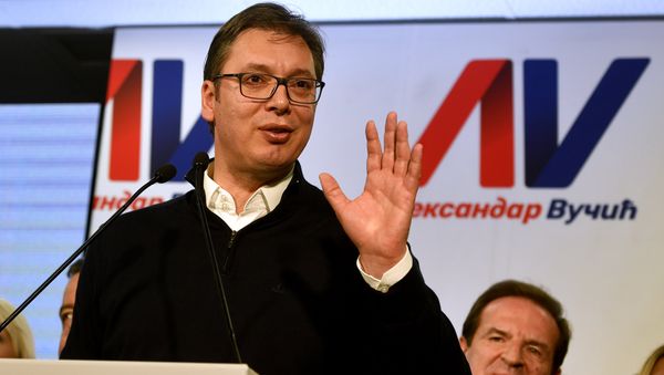 Presidential candidate and Serbian Prime Minister Aleksandar Vucic speaks during a press conference in Belgrade - Sputnik International