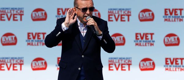 Turkish President Tayyip Erdogan addresses his supporters during a rally for the upcoming referendum, in Izmir, Turkey, April 9, 2017. - Sputnik International