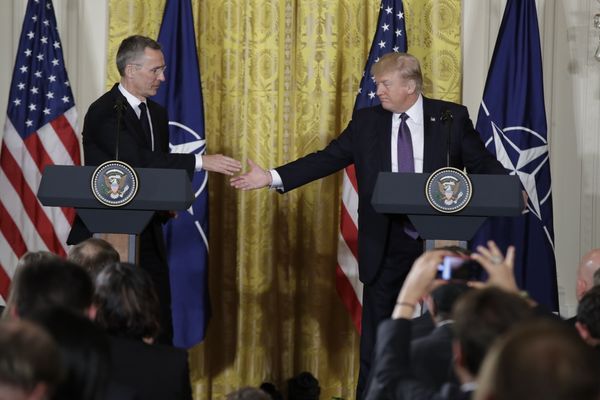 President Donald Trump reaches to shake hands with NATO Secretary General Jens Stoltenberg during a news conference in the East Room of the White House, Wednesday, April 12, 2017, in Washington. President Donald Trump reaches to shake hands with NATO Secretary General Jens Stoltenberg during a news conference in the East Room of the White House, Wednesday, April 12, 2017, in Washington. - Sputnik International