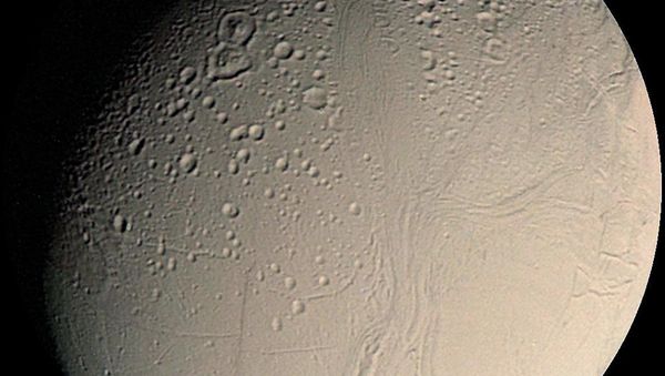 Small inner moon of Saturn, Enceladus seen here in a mosaic of Voyager 2. (File) - Sputnik International
