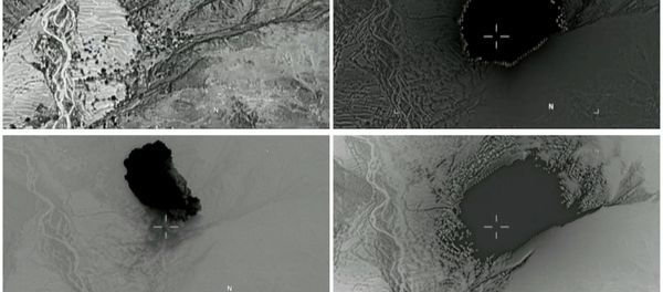 A combination of still images taken from a video released by the U.S. Department of Defense on April 14, 2017 shows (clockwise) the explosion of a MOAB, or mother of all bombs, when it struck the Achin district of the eastern province of Nangarhar, Afghanistan, bordering Pakistan. - Sputnik International