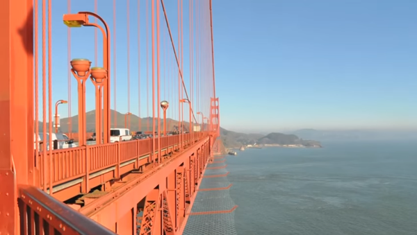 The $200 million suicide net on the edges of the Golden Gate Bridge, which began construction in 2017. The $200 million suicide net on the edges of the Golden Gate Bridge, which began construction in 2017. - Sputnik International