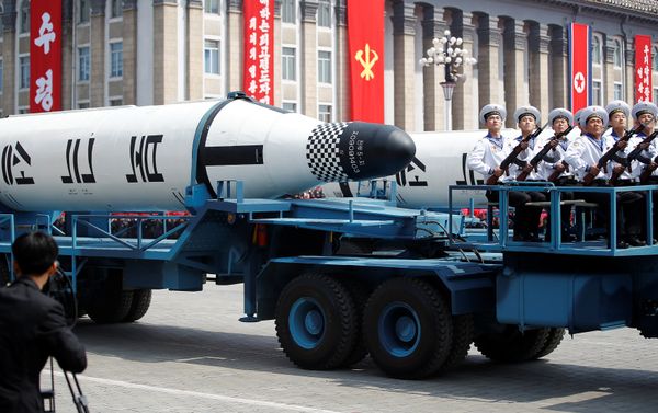 Military vehicles carry missiles with characters reading 'Pukkuksong' during a military parade marking the 105th birth anniversary of country's founding father, Kim Il Sung in Pyongyang, North Korea April 15, 2017. - Sputnik International