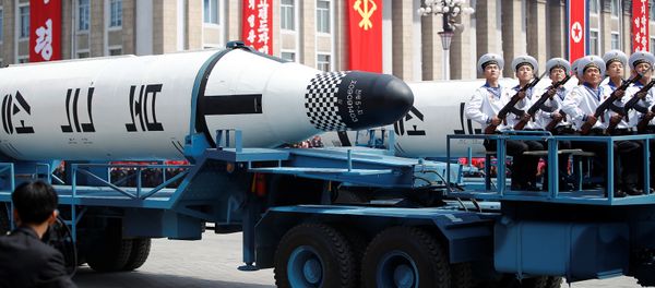 Military vehicles carry missiles with characters reading 'Pukkuksong' during a military parade marking the 105th birth anniversary of country's founding father, Kim Il Sung in Pyongyang, North Korea April 15, 2017. Military vehicles carry missiles with characters reading 'Pukkuksong' during a military parade marking the 105th birth anniversary of country's founding father, Kim Il Sung in Pyongyang, North Korea April 15, 2017. - Sputnik International