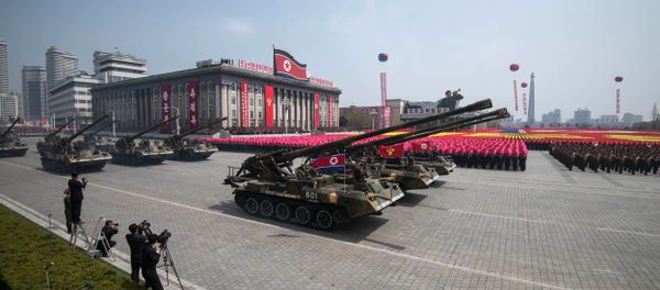 Korean People's Army (KPA) tanks are displayed on Kim Il-Sung square during a military parade marking the 105th anniversary of the birth of late North Korean leader Kim Il-Sung in Pyongyang on April 15, 2017. - Sputnik International
