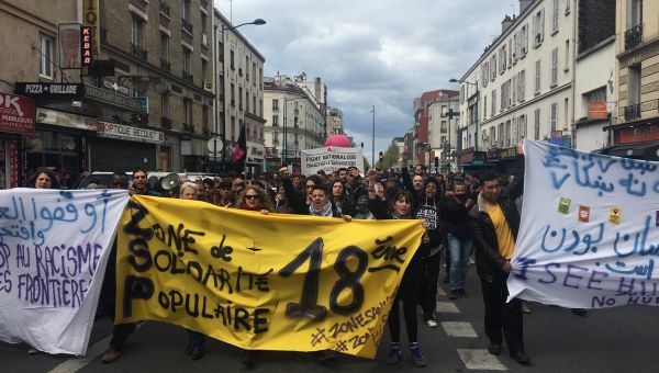 Demonstration in Aubervilliers, outside Paris, on the eve of a campaign meeting of French presidential election candidate for the far-right Front National (FN) party that is to take place at the nearby Zenith venue in Paris - Sputnik International