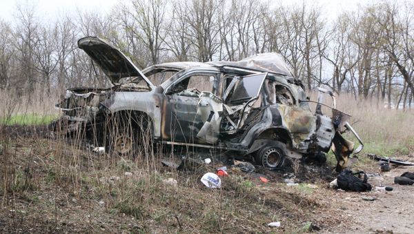 The site of the explosion of a car of the OSCE’s Special Monitoring Mission to Ukraine, near the village of Prishib in the Lugansk region. The site of the explosion of a car of the OSCE’s Special Monitoring Mission to Ukraine, near the village of Prishib in the Lugansk region. - Sputnik International