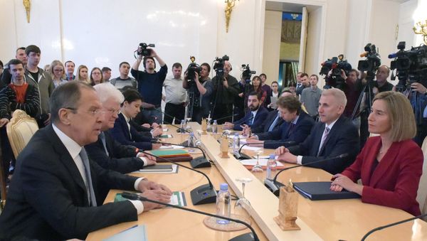 Russia's Foreign Minister Sergei Lavrov meets with European Commission's Vice President Federica Mogherini Russia's Foreign Minister Sergei Lavrov meets with European Commission's Vice President Federica Mogherini - Sputnik International