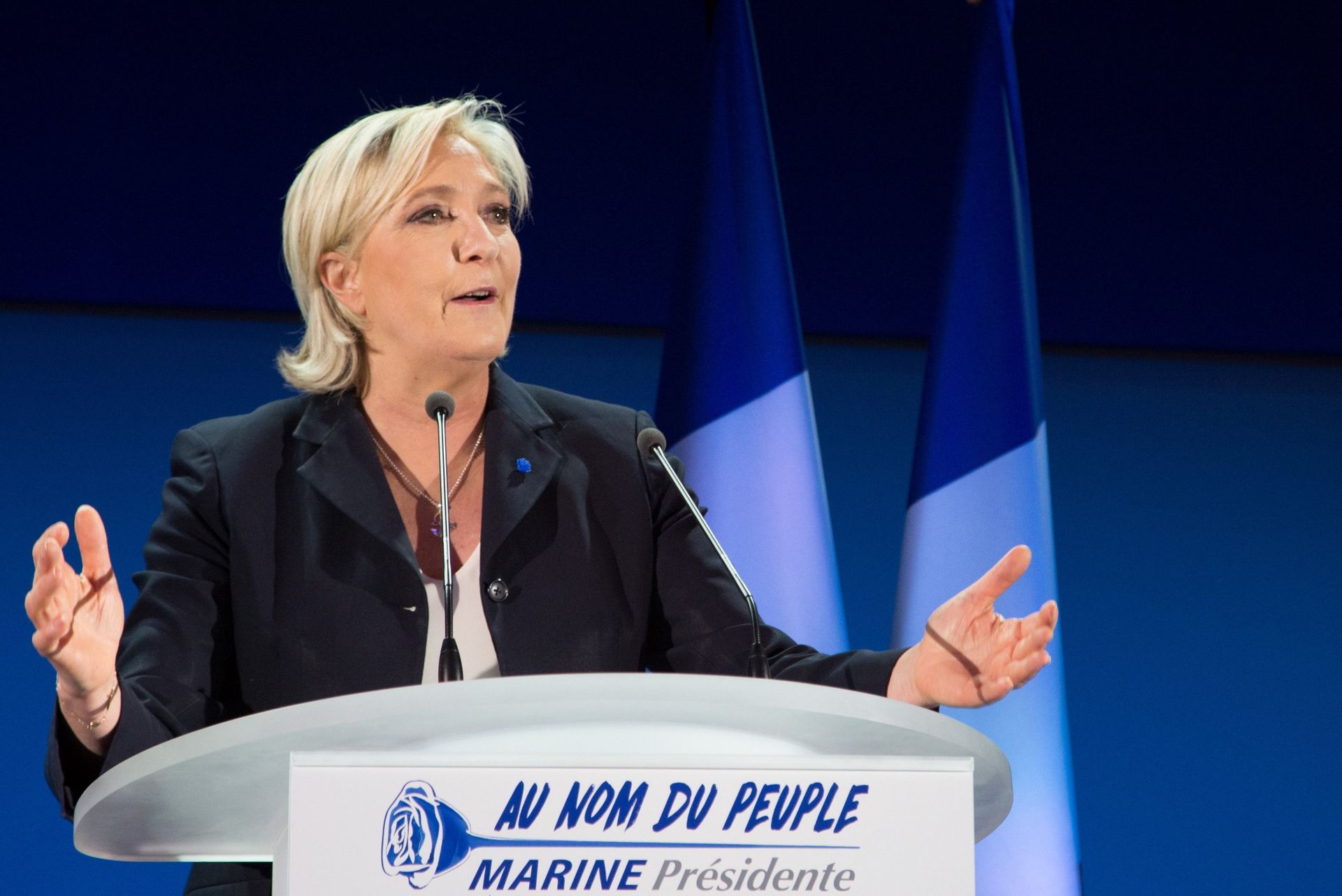 Marine Le Pen, French presidential candidate and leader of the political party the National Front, during a news conference following the first round of the presidential election. - Sputnik International, 1920, 05.11.2022