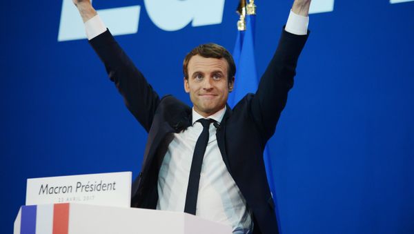 Emmanuel Macron, French presidential candidate and leader of the movement En Marche!, during a news conference following the first round of the election. Emmanuel Macron, French presidential candidate and leader of the movement En Marche!, during a news conference following the first round of the election. - Sputnik International