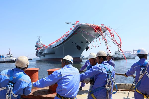 China's first domestically built aircraft carrier is seen during its launching ceremony in Dalian, China April 26, 2017 - Sputnik International