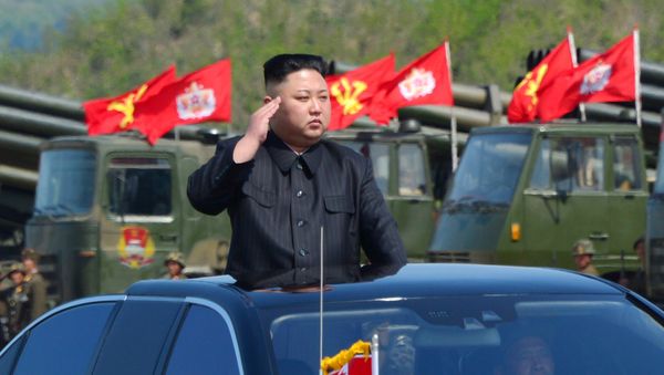 North Korea's leader Kim Jong Un watches a military drill marking the 85th anniversary of the establishment of the Korean People's Army (KPA) in this handout photo by North Korea's Korean Central News Agency (KCNA) made available on April 26, 2017 - Sputnik International