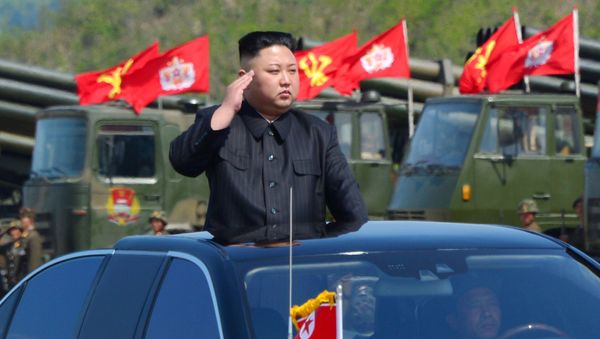 North Korea's leader Kim Jong Un watches a military drill marking the 85th anniversary of the establishment of the Korean People's Army (KPA) in this handout photo by North Korea's Korean Central News Agency (KCNA) made available on April 26, 2017 - Sputnik International