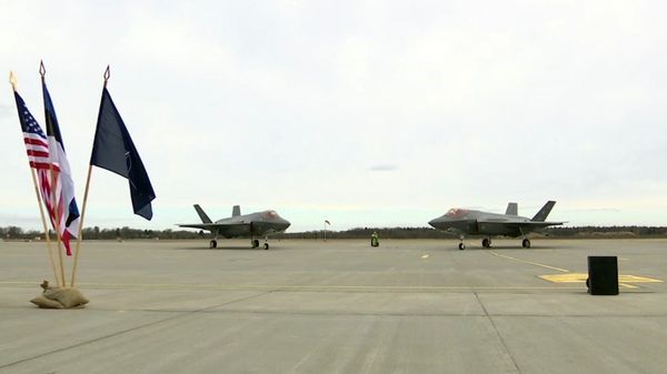 In this image made from video, two F35A fighter jets sit on the tarmac at the Amari Airbase in Harjumaa, Estonia, Tuesday, April 25, 2017 - Sputnik International